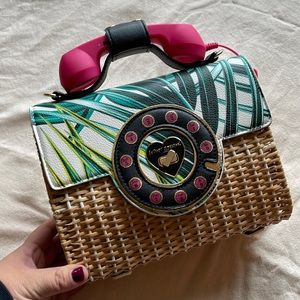 Betsy Johnson Tropical Rattan Phone Purse